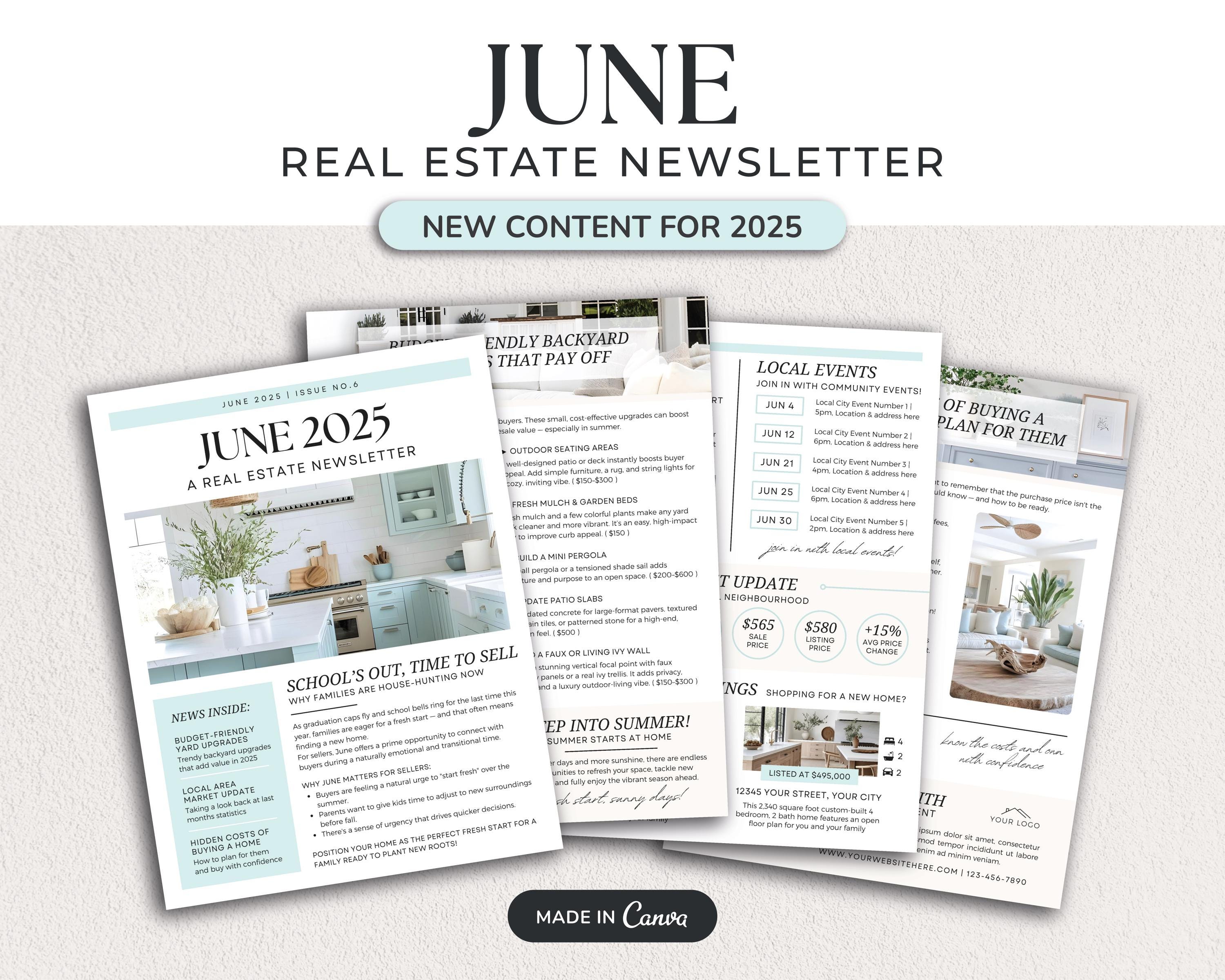 June 2025 Real Estate Newsletter | Real Estate Marketing | Real Estate Newsletter | Email Marketing | Canva | Printable | Summer Newsletter