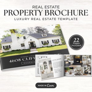 Brochure immobiliare, marketing immobiliare, brochure su proprietà di lusso, rivista immobiliare, volantino con inserzione, brochure open house, Canva