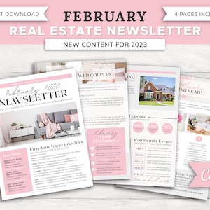 Real Estate February 2023 Newsletter | Real Estate Marketing | Realtor Newsletter | Realtor Email Marketing | Canva Template | Printable