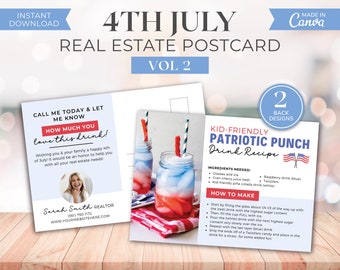Real Estate 4th of July Postcard | Real Estate Marketing | July Summer Drink Recipe Card | Realtor Postcard | Real Estate Mailer | Canva