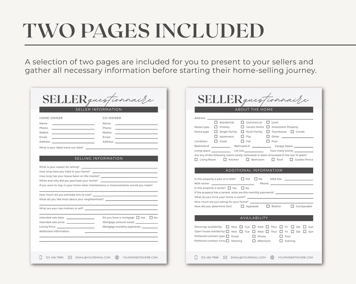 Selling Questionnaire Seller Questionnaire | Seller Intake Form | Home Seller Questionnaire ...