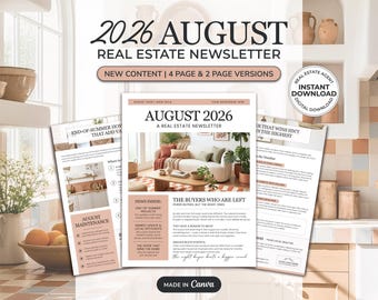 August 2026 Real Estate Newsletter Template: Canva Summer Marketing (Digital Download)