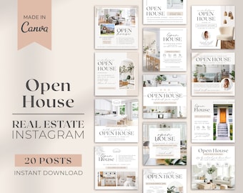 20 Open House Real Estate Instagram Posts | Real Estate Social Media Post | Open House | Real Estate Marketing | Instagram Template | Canva