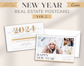 New Year Real Estate Card | Real Estate Marketing | New Year Postcard | Canva New Years Card | 2024 New Year | Real Estate Mailer | Editable