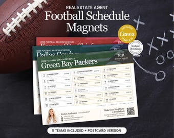 Football Schedule Calendar | Fall Football Schedule Season Mailer | Real Estate Postcard Farming | Fall Real Estate Marketing | Canva