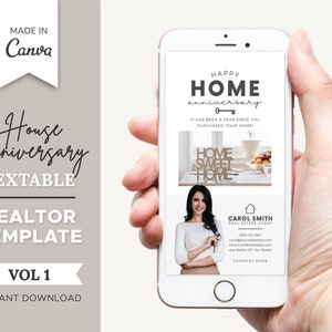 Tekstbare klant thuis verjaardagskaart | Onroerend goed visitekaartje | Vastgoedmarketing | Jubileum onroerend goed huis | Canva-sjabloon