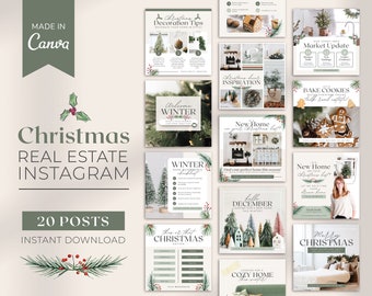 20 Christmas Realtor Instagram Posts | Real Estate Social Media Posts | Real Estate Winter Marketing | Winter | Instagram Template | Canva