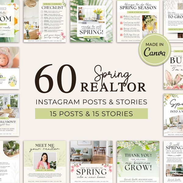 Real Estate Spring Instagram Posts | Real Estate Social Media | April Posts | Real Estate Marketing | Instagram Template | Easter | Canva