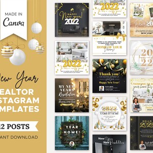 12 New Year Realtor Instagram Posts | Real Estate Social Media Templates | Real Estate Winter Marketing | Instagram Post Template | Canva