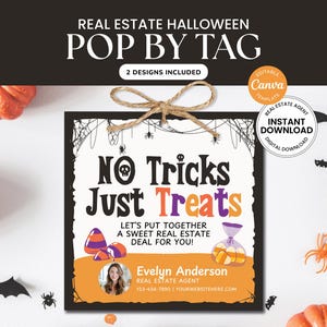 Halloween Real Estate Pop By | Fall Pop-By | Real Estate Marketing | Client Appreciation | Trick or Treat Tags | Past Client Pop-By | Canva
