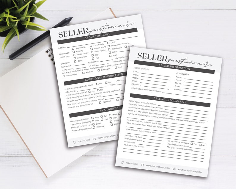 Selling Questionnaire Seller Questionnaire | Seller Intake Form | Home Seller Questionnaire ...
