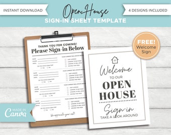 Open House Sign-In Sheet | Real Estate Marketing | Open House Printable | Real Estate Welcome Sign | Open House Template | Canva Template