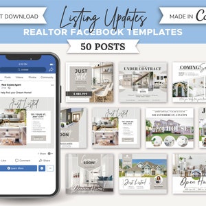 50 Listing Updates Facebook Posts | Real Estate Social Media Templates | Real Estate Marketing | Facebook Post Template | Canva Template