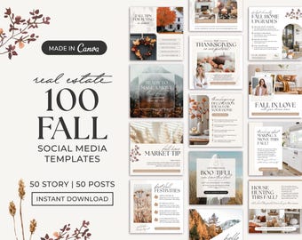 100 Fall Real Estate Instagram Posts | Real Estate Social Media Posts | October Posts | Real Estate Fall Marketing | Halloween Posts | Canva