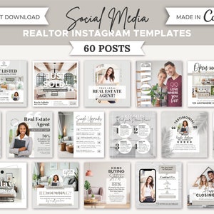 60 Immobilien Instagram Posts | Immobilienmarketing | Social Media für Makler | Instagram Post Vorlage | Canva Template