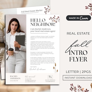Fall Real Estate Introduction Letter | Real Estate Market Update | Hello Neighbor Letter | New Agent Flyer | Real Estate Marketing | Canva