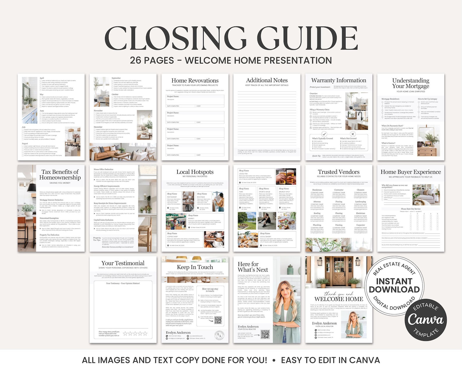 26 Page Closing Day Binder Template | New Homeowner Guide | Closing ...