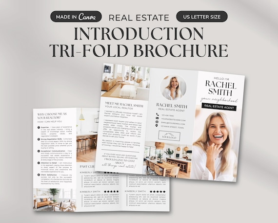 Real Estate Introduction Trifold Brochure | Real Estate Brochure | Real Estate Marketing | Hello Neighbor Letter | New Agent | Canva