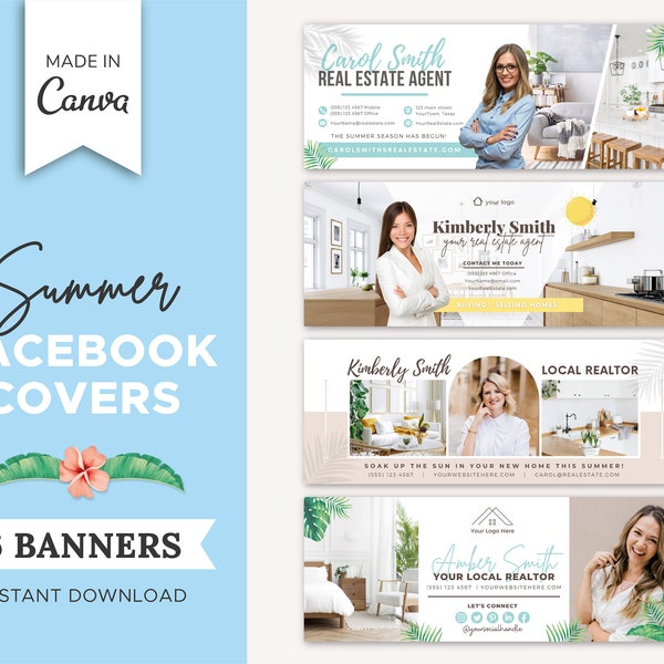 Summer Real Estate Facebook Cover Banner | Real Estate Marketing | Social Media Banner | Facebook Cover Template | Canva Template | Summer