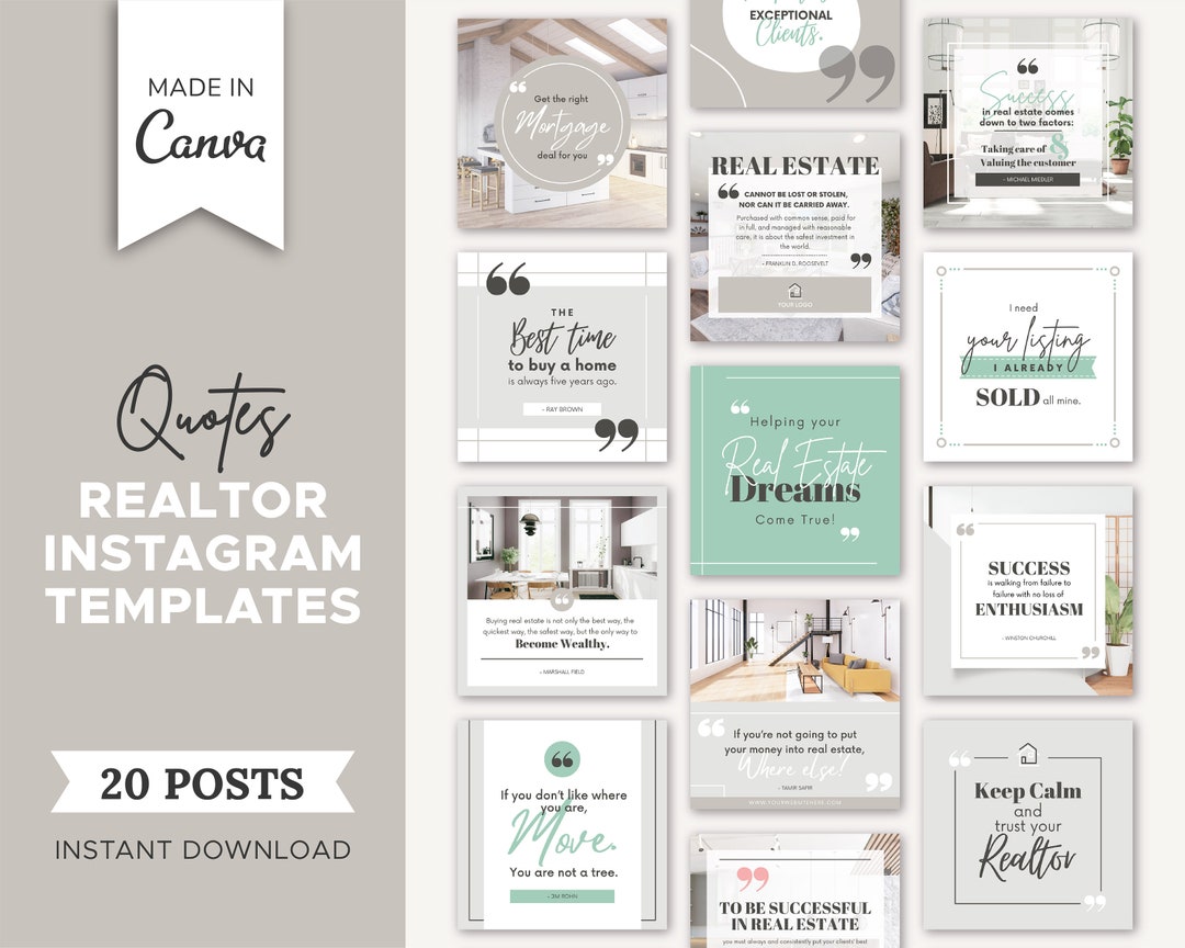 20 Realtor Quotes Instagram Posts | Real Estate Social Media Templates ...