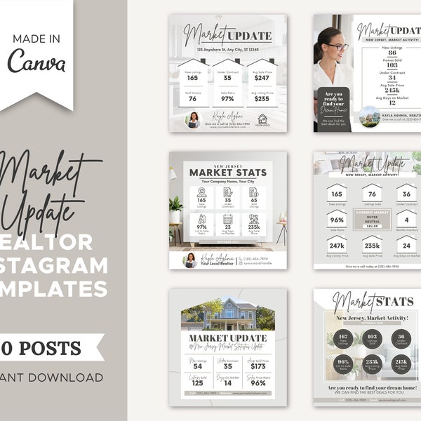 10 Market Update Realtor Instagram Posts | Real Estate Agent Social Media Post | Real Estate Marketing | Instagram Post Template | Canva