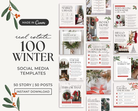 Real Estate Christmas Posts | Real Estate Social Media | December Posts | Real Estate Christmas Marketing | Real Estate Holiday Templates