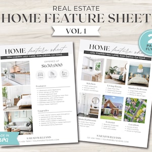 May include: A two-page real estate flyer for a home located at 1234 Cherry Hill Lane, San Diego, CA 12345. The flyer features photos of the home's interior and exterior, along with a list of features and upgrades. The home is offered at $650,000.