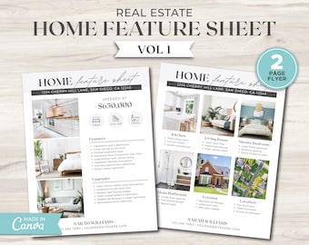 Real Estate Home Feature Sheet | Flyer Template | Real Estate Marketing | For Sale Flyer | Open House Flyer | Realtor Listing Flyer | Canva