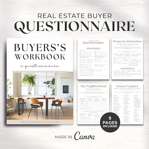 Real Estate Buyer Workbook | Buyer Questionnaire | Buyer Packet | Real Estate Marketing | Realtor Home Buyer Packet | Buyer Forms | Canva