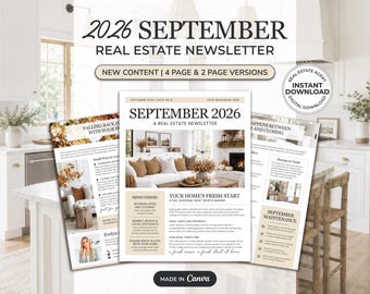 September 2026 Real Estate Newsletter Template: Canva Fall Marketing (Digital Download)
