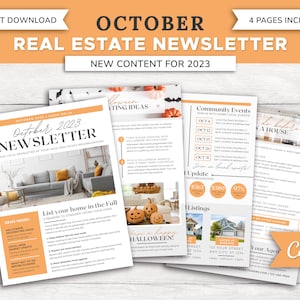 Real Estate October 2023 Newsletter Real Estate Marketing Realtor Newsletter Realtor Email Marketing Canva Template Printable image 1