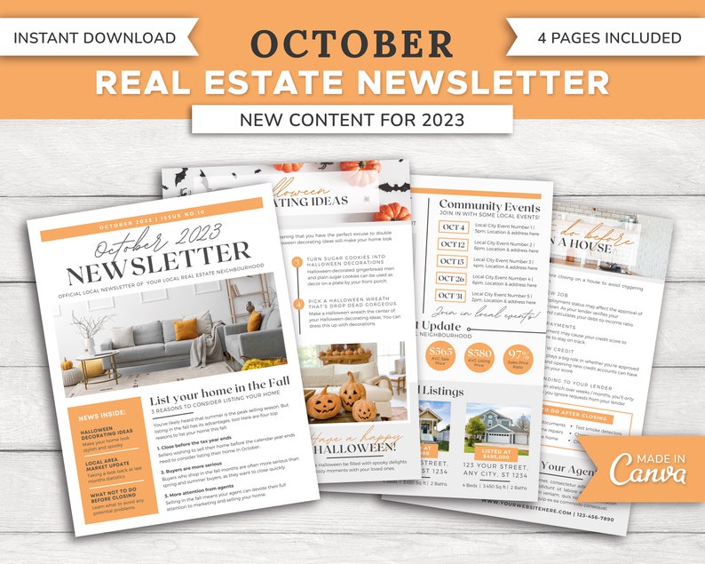 Real Estate October 2023 Newsletter Real Estate Marketing Realtor Newsletter Realtor Email Marketing Canva Template Printable image 1