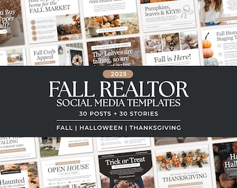 Fall Real Estate Instagram Posts | Real Estate Social Media | October Posts | Fall Marketing | Real Estate Instagram | Canva Template