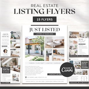 Real Estate Flyer Bundle | Editable Listing Flyers | Real Estate Marketing | For Sale Flyer | Open House Flyer | Listing Flyer | Canva