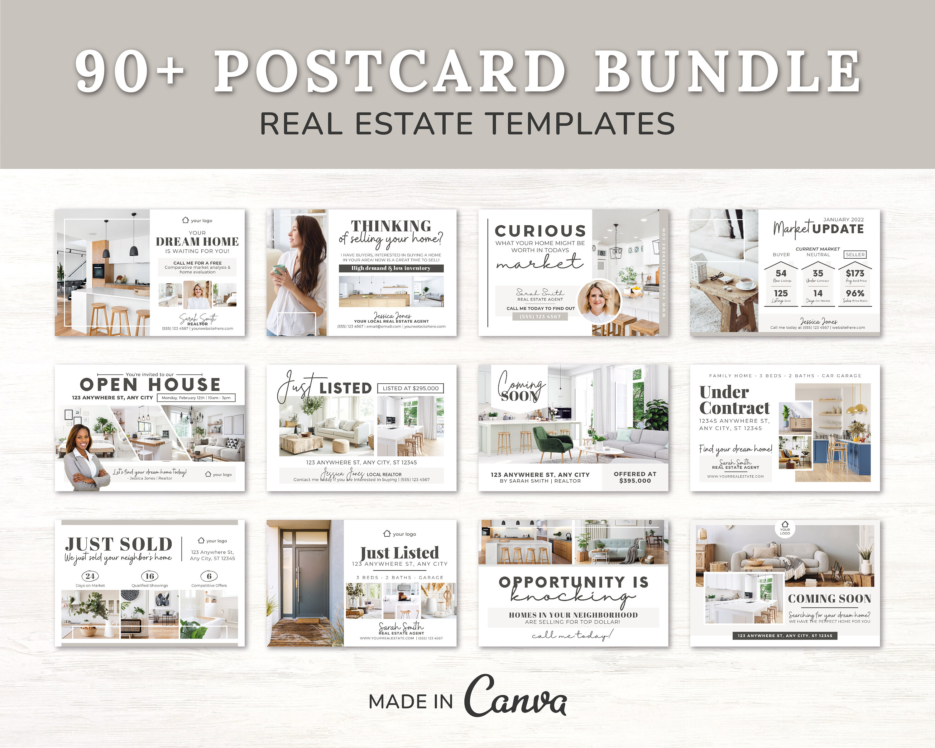 90 Real Estate Postcard Bundle | Market update | Just Listed | Real Estate Farming | Real Estate Marketing | Hello Neighbor Postcard | Canva