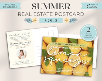 Real Estate Summer Postcard | Real Estate Marketing | Easy Peasy Lemon Squeezy Real Estate Card | Realtor postcard | Realtor Farming | Canva