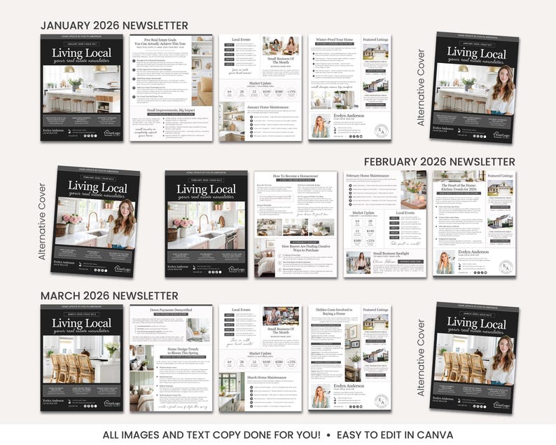 2026 Real Estate Newsletter Template Bundle | Full Year Newsletter ...
