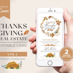 Carte textuelle de l'immobilier de Thanksgiving | Carte de visite immobilière | Marketing immobilier d'automne | Textes immobiliers | Modèle de toile