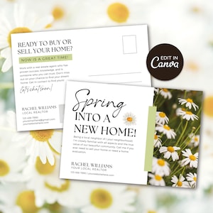 Cartolina di primavera immobiliare / Primavera in una nuova casa / Carta di agricoltura immobiliare / Mailer / Scheda introduttiva / Marketing immobiliare / Canva