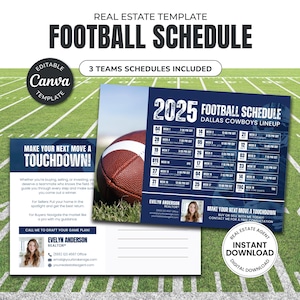 Football Schedule Calendar | Football Season Mailer | Football Season | Real Estate Postcard Farming | Fall Real Estate Marketing | Canva