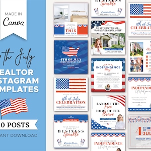 10 4th of July Real Estate Instagram Posts | Real Estate Agent Social Media Post | Real Estate Marketing | Instagram Post Template | Canva