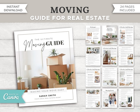 Real Estate Moving Guide | Realtor Moving Checklist | Real Estate Marketing | Moving Planner | Home Buyer | Moving to-do List | Canva