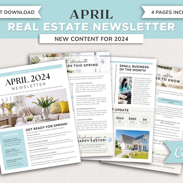 Real Estate April 2024 Newsletter | Real Estate Marketing | Real Estate Newsletter | Email Marketing | Canva Template | Printable