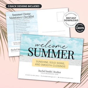 Real Estate Summer Postcard | Real Estate Marketing | Real Estate Summer Checklist | Hello Summer Card | Realtor Farming Card | Canva
