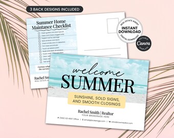 Real Estate Summer Postcard | Real Estate Marketing | Real Estate Summer Checklist | Hello Summer Card | Realtor Farming Card | Canva