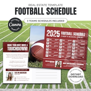 Football Schedule Calendar | Football Season Mailer | Football Season | Real Estate Postcard Farming | Fall Real Estate Marketing | Canva
