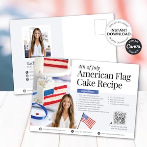 Real Estate 4th of July Postcard | Real Estate Marketing | Summer Cake Recipe Card | Realtor Postcard | Real Estate Farming Mailer | Canva