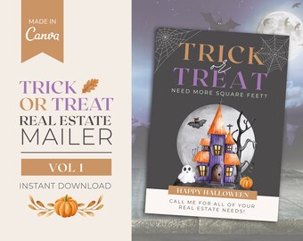 Halloween-Immobilien Süßes oder Saures Mailer | Herbst Postkarte | Halloween Mailer | Herbst Pop By | Immobilienmarketing | Leinwand
