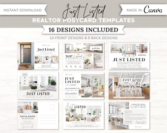 10 Listed Real Estate Postcards | Postcard Bundle Template | Real Estate Farming | Real Estate Marketing | Just Listed Postcards | Canva