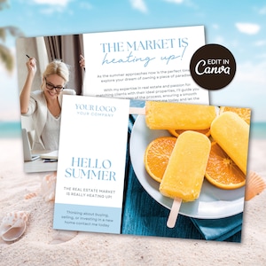 Postal de verano de bienes raíces / Marketing inmobiliario / Hola tarjeta de verano / Postales de agentes inmobiliarios / Tarjeta de agricultura de agentes inmobiliarios / Introducción al agente inmobiliario / Canva